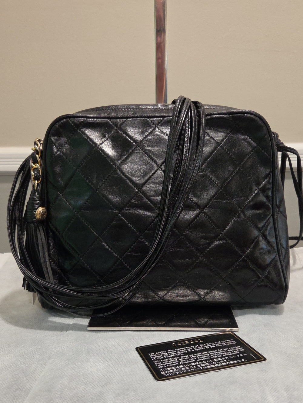 Chanel Vintage Matelasse Camera Bag W/Leather Multi-Strand Strap And Tassle COA